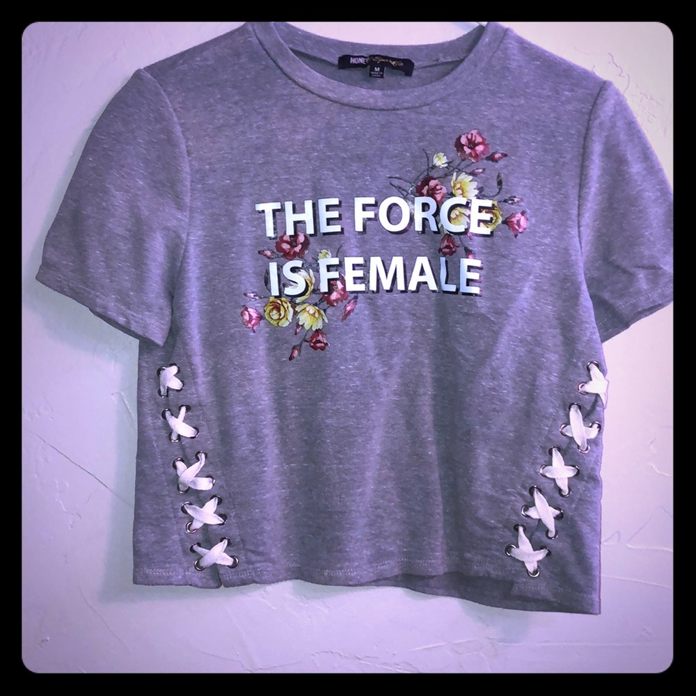 The Force Is Female gray crop top